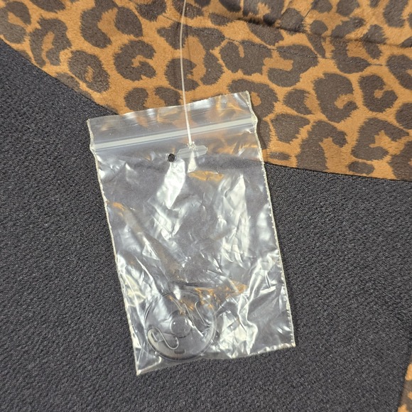 Simonton Says 1X Black Knit Jacket Leopard Trim Open Front Statement Collar - Picture 13 of 15